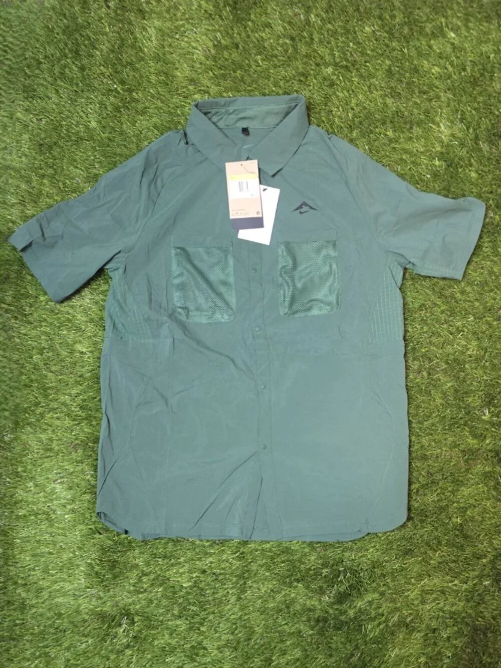 Nike Trail UPF 40+ DRI-FIT ADV UV Button Up Running Shirt Green HV2164-323 (S)